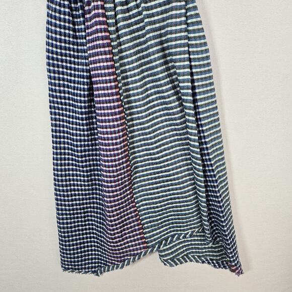 Anthro Maeve Waverly Midi Plaid One Shoulder Dress sz 2 Blue Multi Hanky Hem - Picture 4 of 15